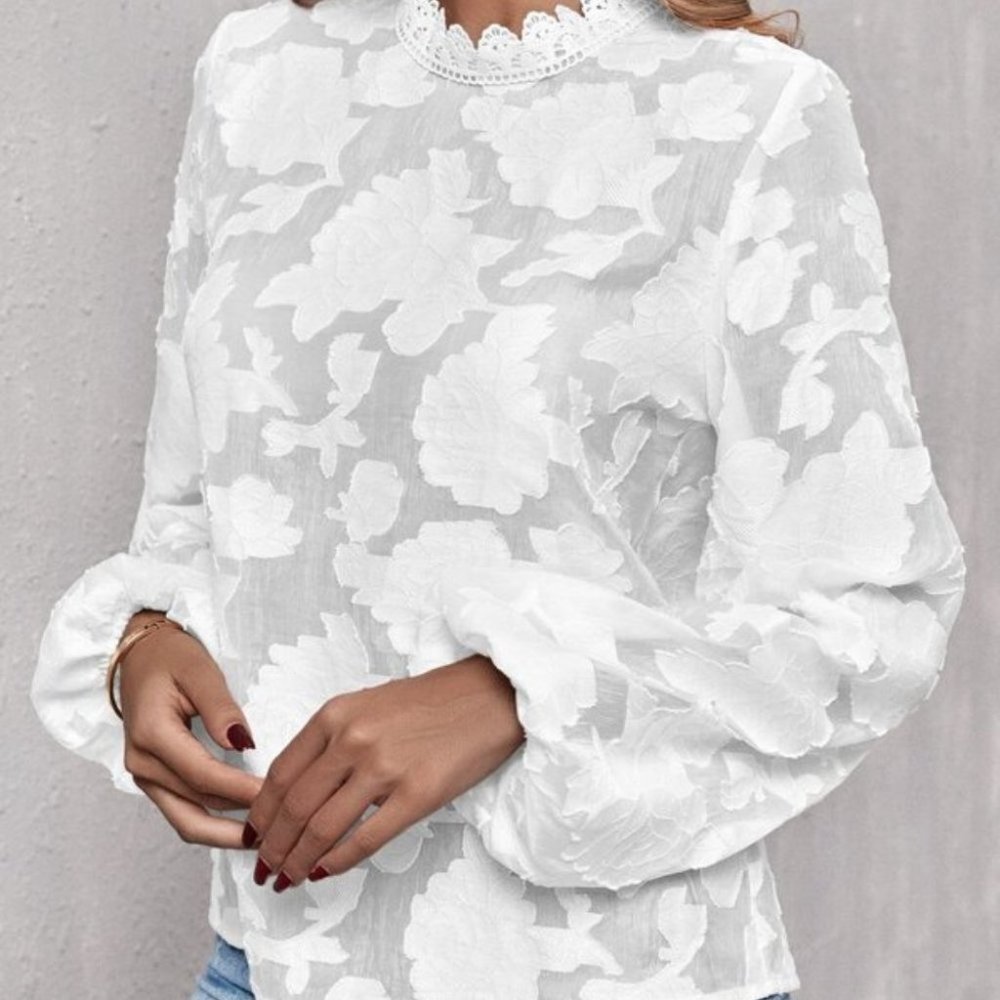 Classic Oblique Leaf Print Blouse Top fall winter - Picture 3 of 8